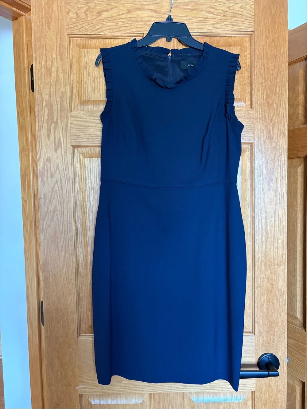 J. Crew Navy Ruffle Trim Sleeveless Midi Dress